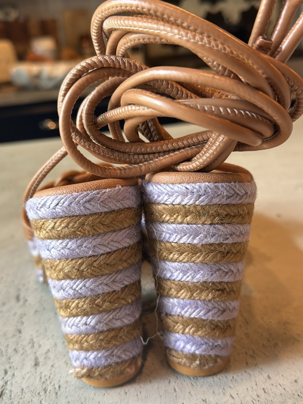 Anthropologie Braided Espadrille Wedge Sandals in Tan and Light Gray - Picture 4 of 5